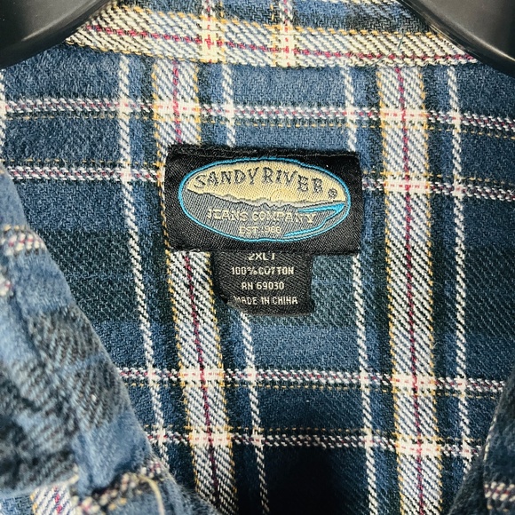 Vintage Sandy River Men's 2XLT Flannel Pearl Snap Shirt Western Heavyweight Blue - Picture 4 of 6